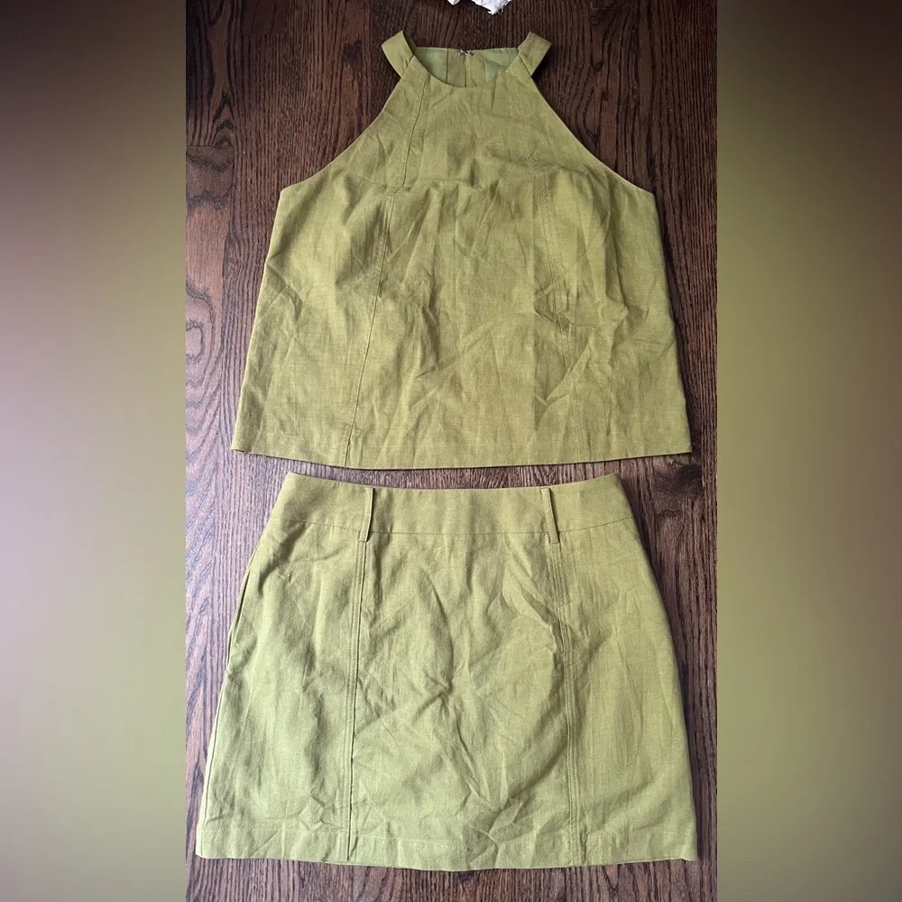 NWT Commense Cotton Linen Halter Neck Green Skort Set L - Picture 4 of 5